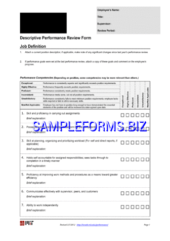 Performance Review Form dot pdf free